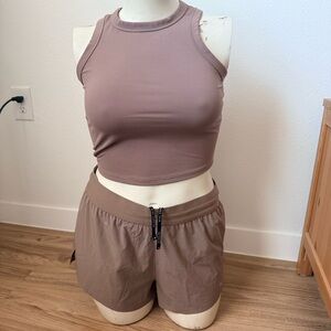 Nike DriFit mocha Brown Sleeveless Crop Tank & Drawstring Shorts Set